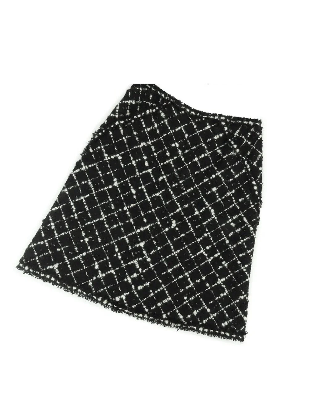 Chanel Skirt Black White Wool Cotton 03C Trapezoid 36